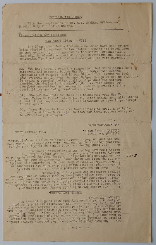India WW2 Natl War Front 1942 WAR FRONT IDEAS  VIII