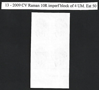 India 2009 C V RAMAN 10R IMPERF block of 4 MNH