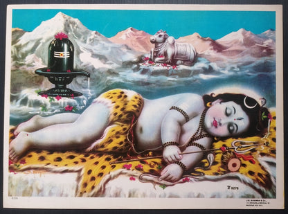 (AOP) India vintage poster BABY SHIVA by J.B. Khanna 9x13inches