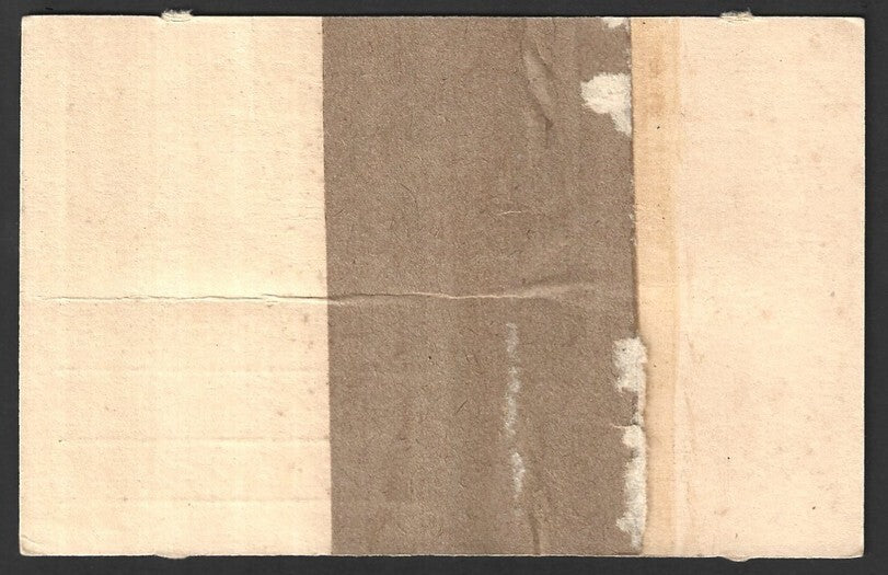 India 1950s 9p Trimurti postal card wi large tape repair STAMP PRINTED ON TAPE