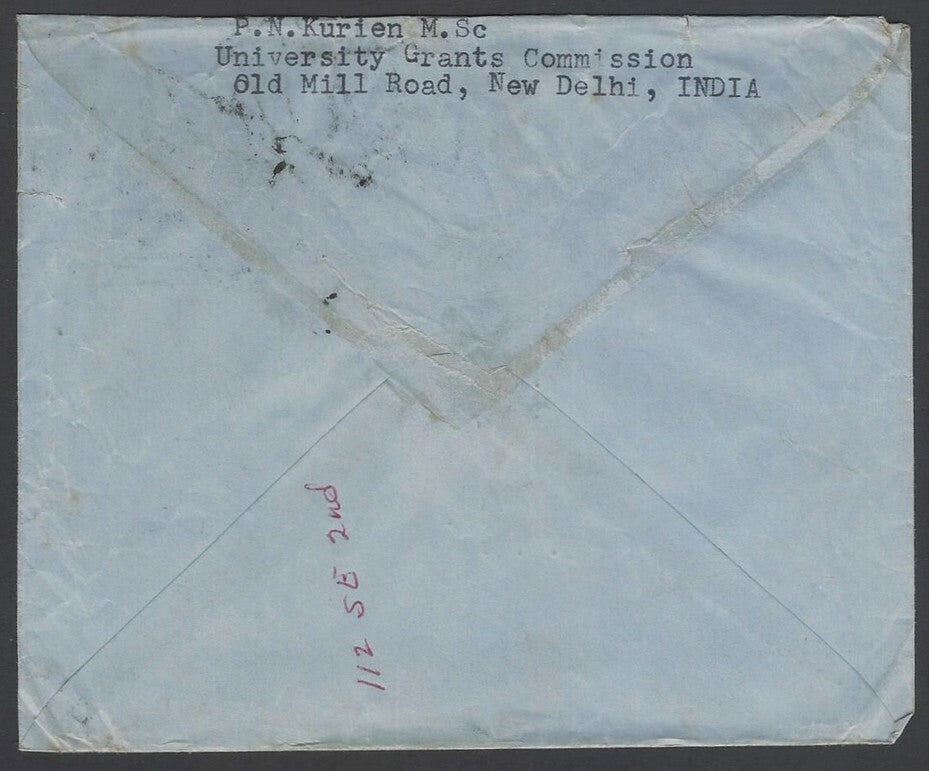 India 90np airmail envelope uprated 10np & 50np Maps to USA Re1.50 rate 