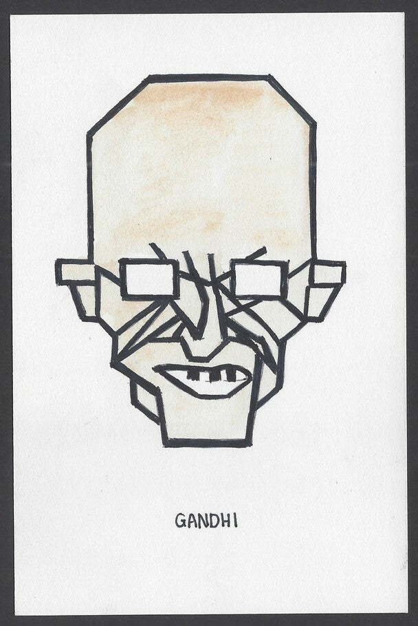 India Gandhi handpainted postcard 