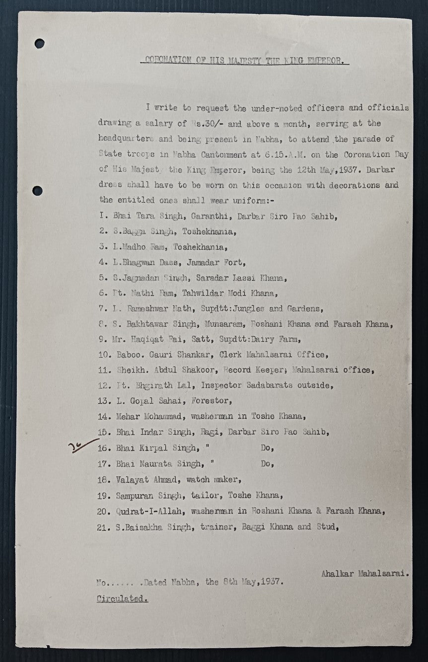 India 1935 Their Majesty's Silver Jubilee Dress code for the Celebration Parade