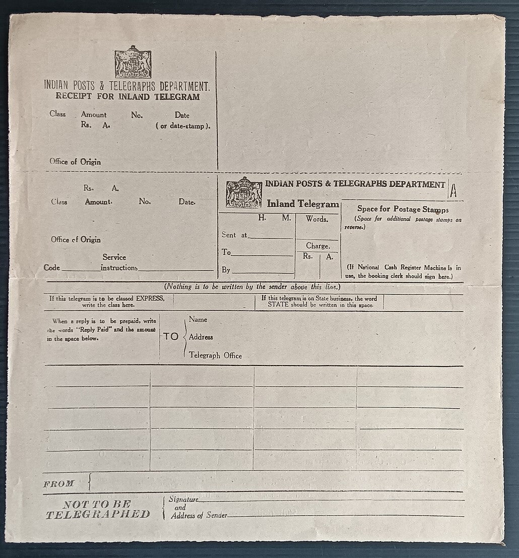 India 1938 & 1942 telegraph forms mint (2)