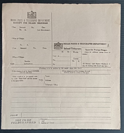 India 1938 & 1942 telegraph forms mint (2)