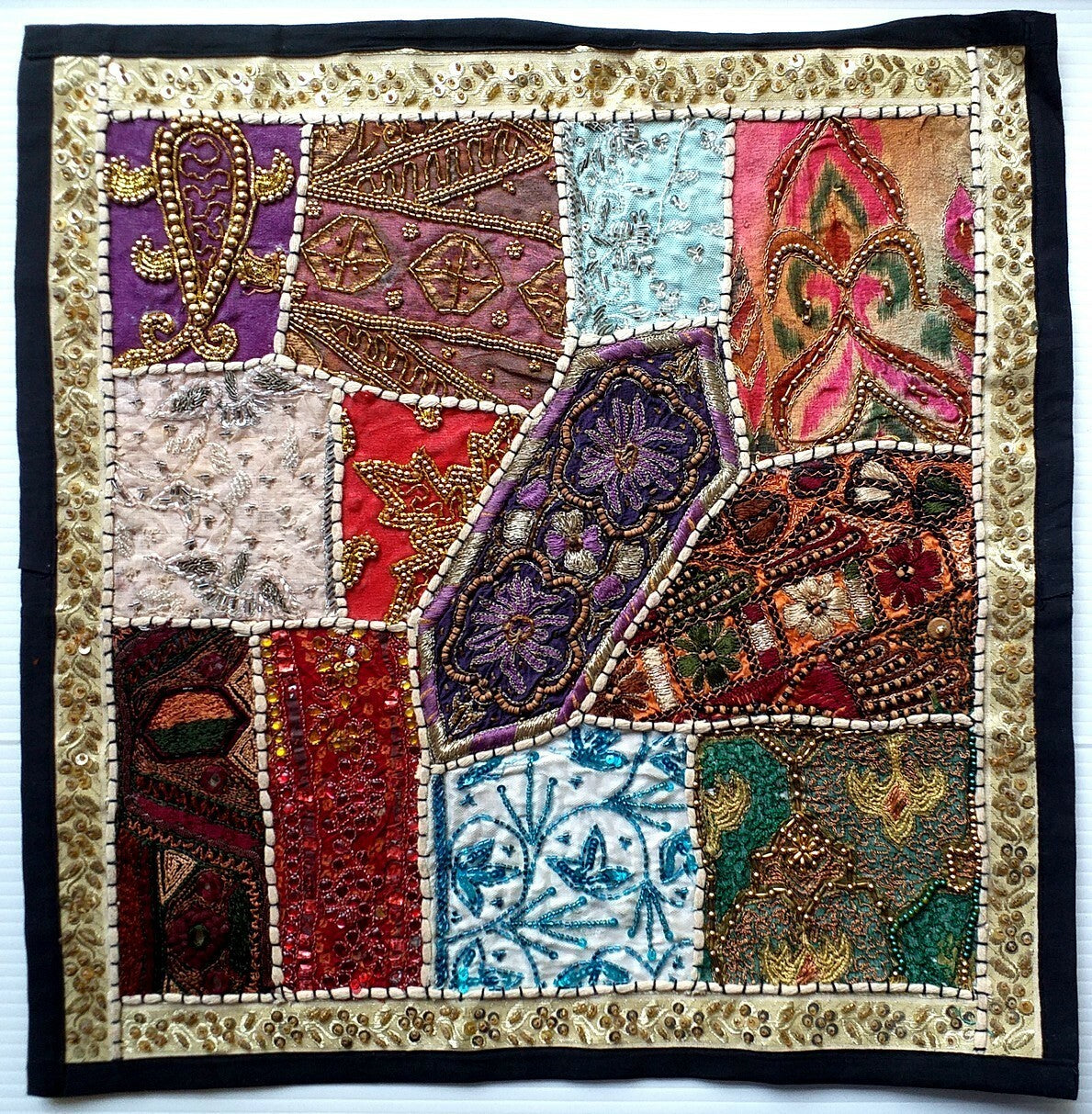 Vintage multipurpose Indian mat wi hand embroidery, sequins, beads, zari, etc