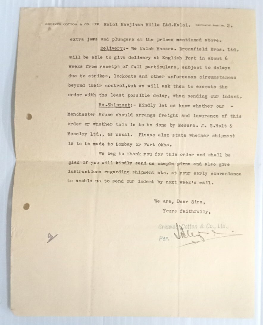 AOP Greaves Cotton & Co. Bombay 1931 illustrated letterhead India