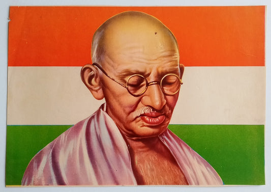 AOP India vintage poster GANDHI & FLAG 9x13 inches R