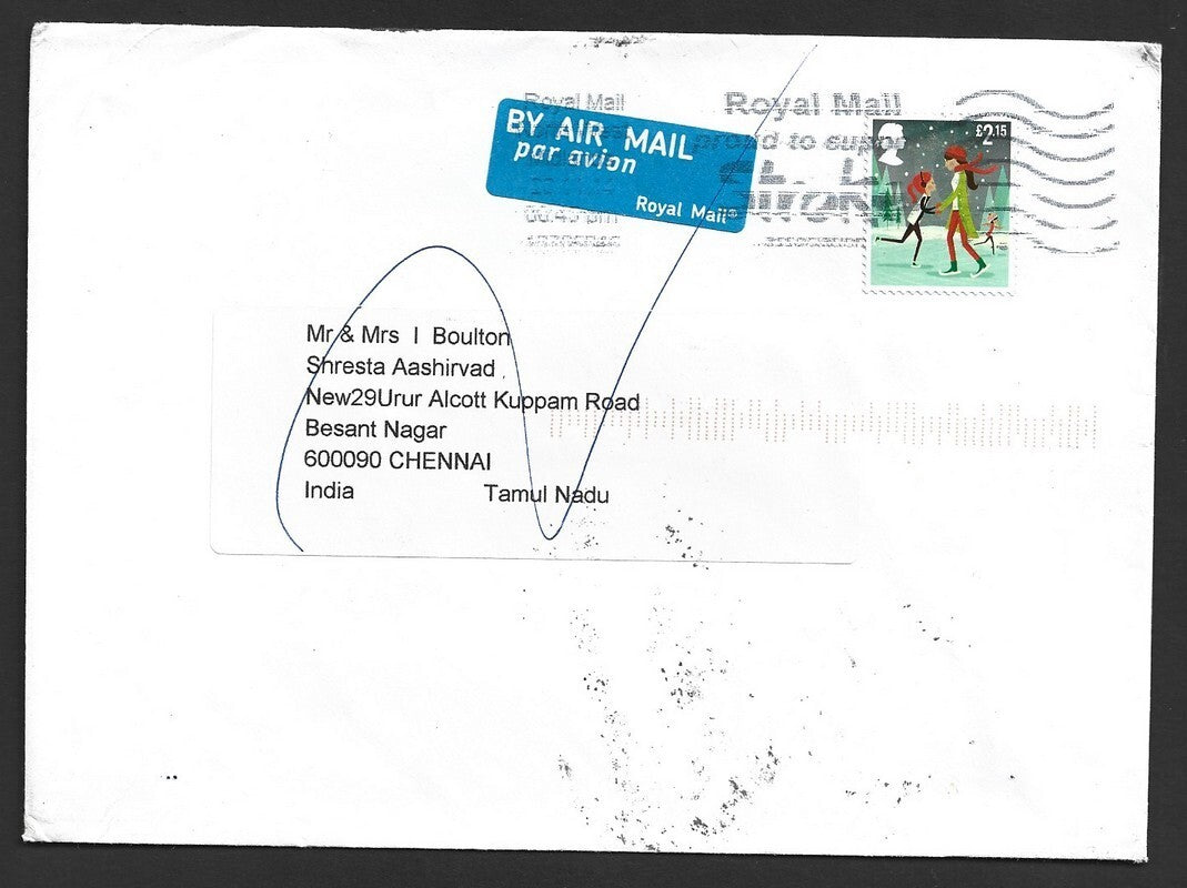 GB £2.15 Sport single franked cover to India