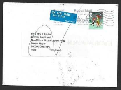 GB £2.15 Sport single franked cover to India