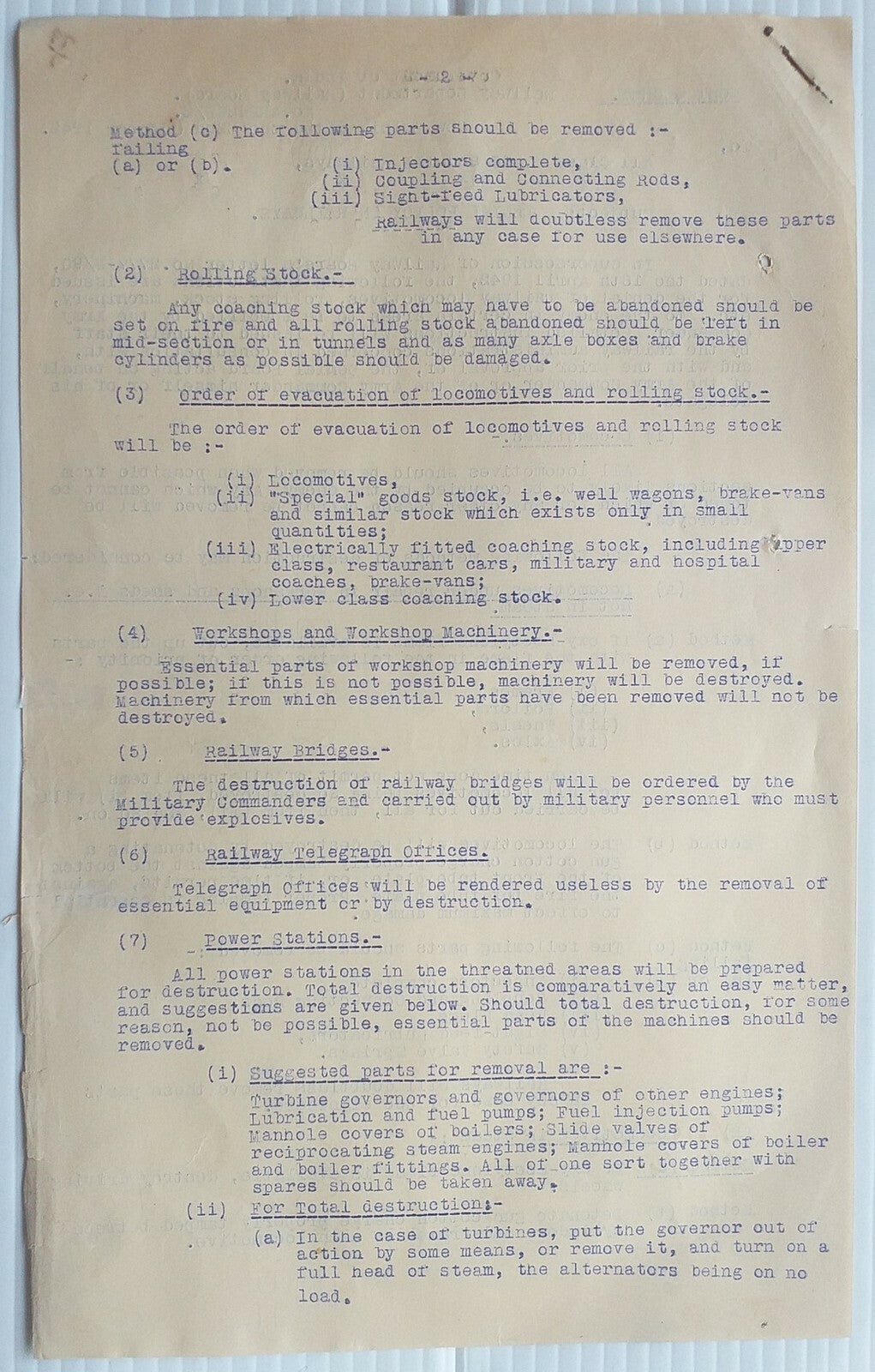 India 1942 DESTRUCTION OF LOCOMOTIVES LIKELY FALL UNDER ENEMY HANDS circular
