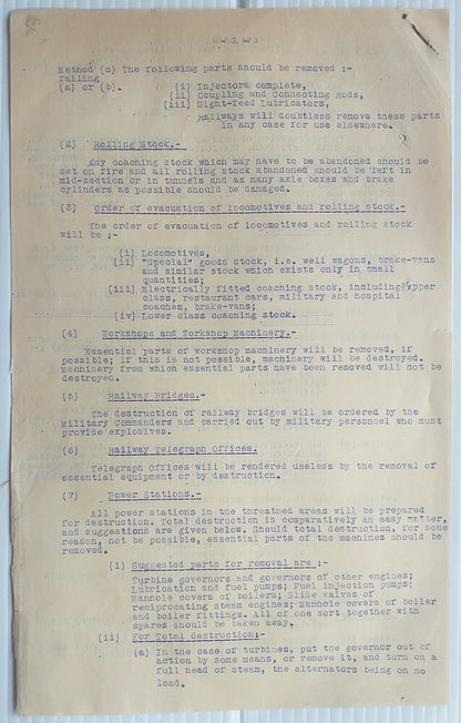 India 1942 DESTRUCTION OF LOCOMOTIVES LIKELY FALL UNDER ENEMY HANDS circular