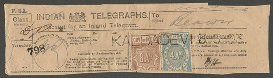 AOP India Telegraph stamps on 1903 BY- KALBADEVI Telegraph receipt