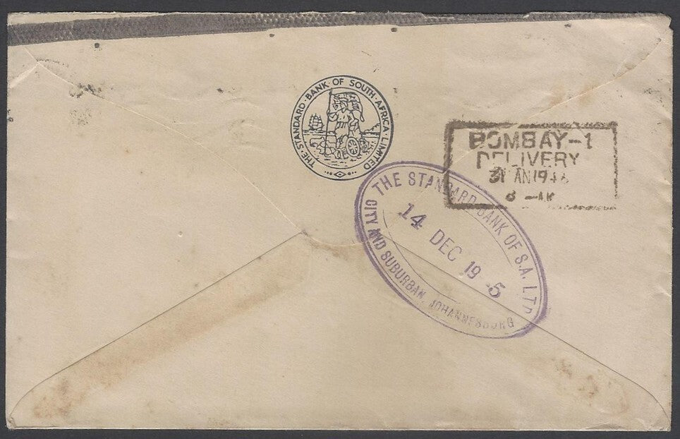 AOP South Africa 1933 2d single franking cover canc Durban slogan to India