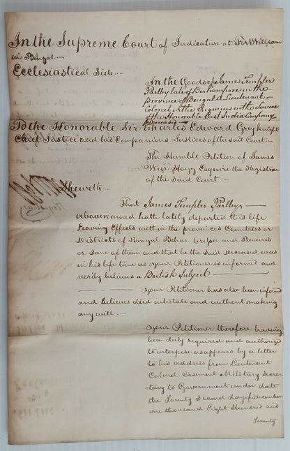 AOP India 1827 Supreme Court, Fort Williams, Calcutta document