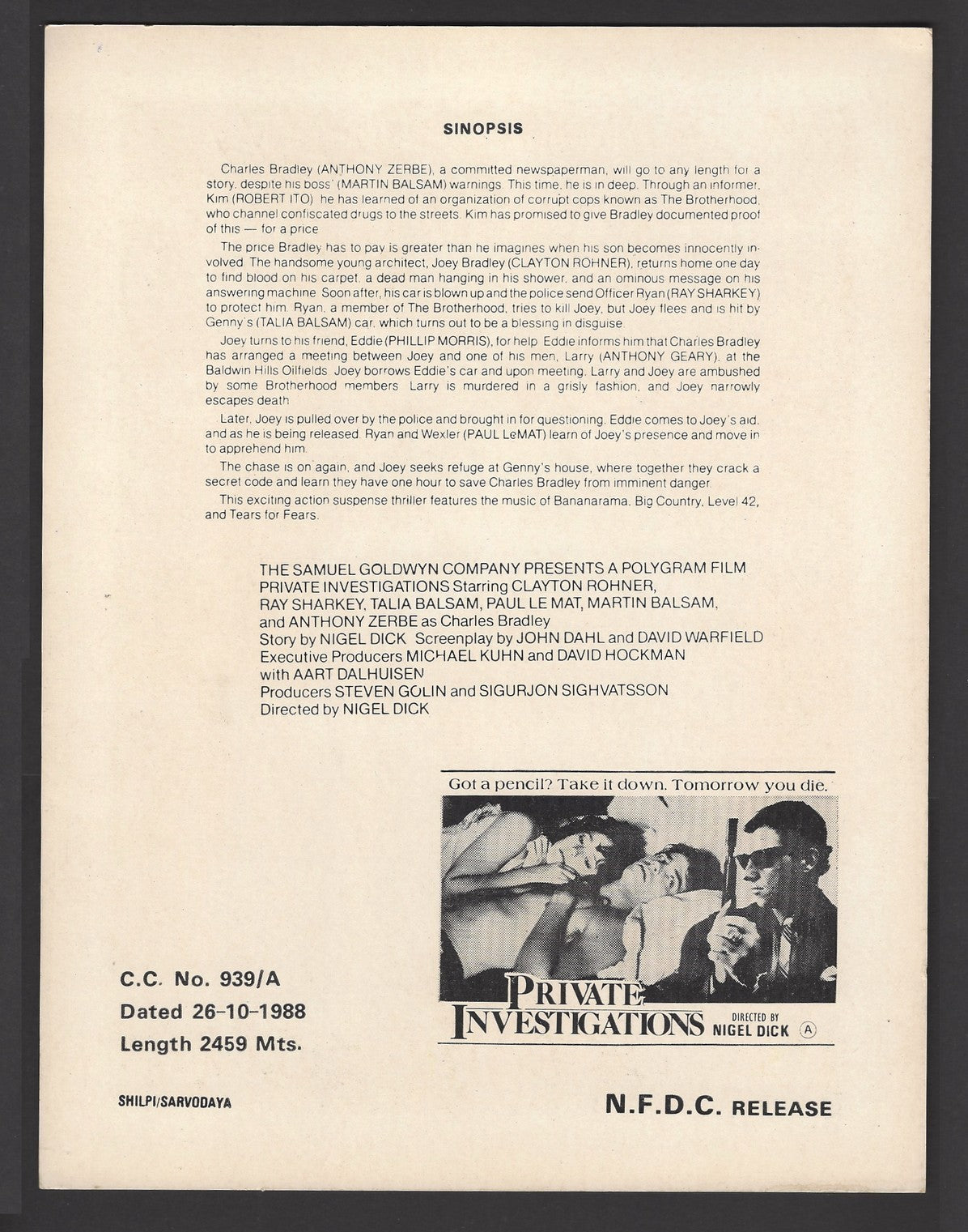 Hollywood Publicity cards for India – Suspense & Horror movies