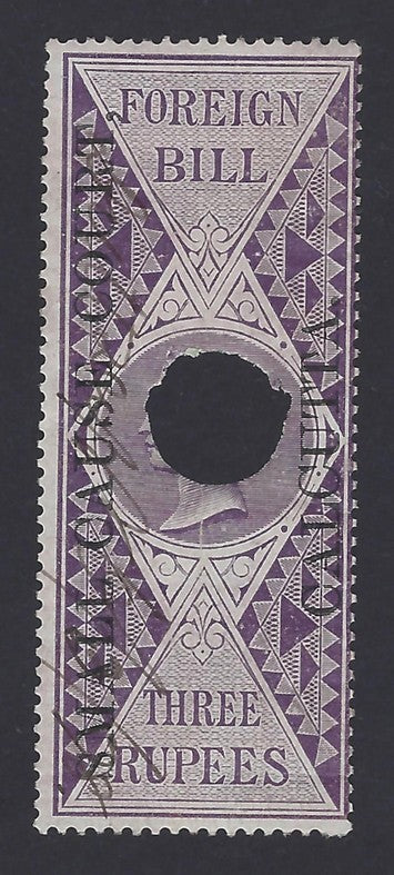 India SMALL CAUSE COURT CALCUTTA QV 1868 QV 3R on Foreign Bill used Barefoot #29