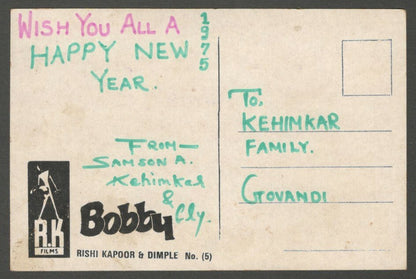 AOP India Bollywood vintage Dimple Kapadia & Rishi K postcard RK Films BOBBY