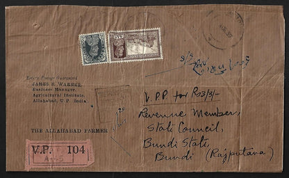 AOP India 1937 KGVI VPP wrapper canc CAMP P.O. / A-45
