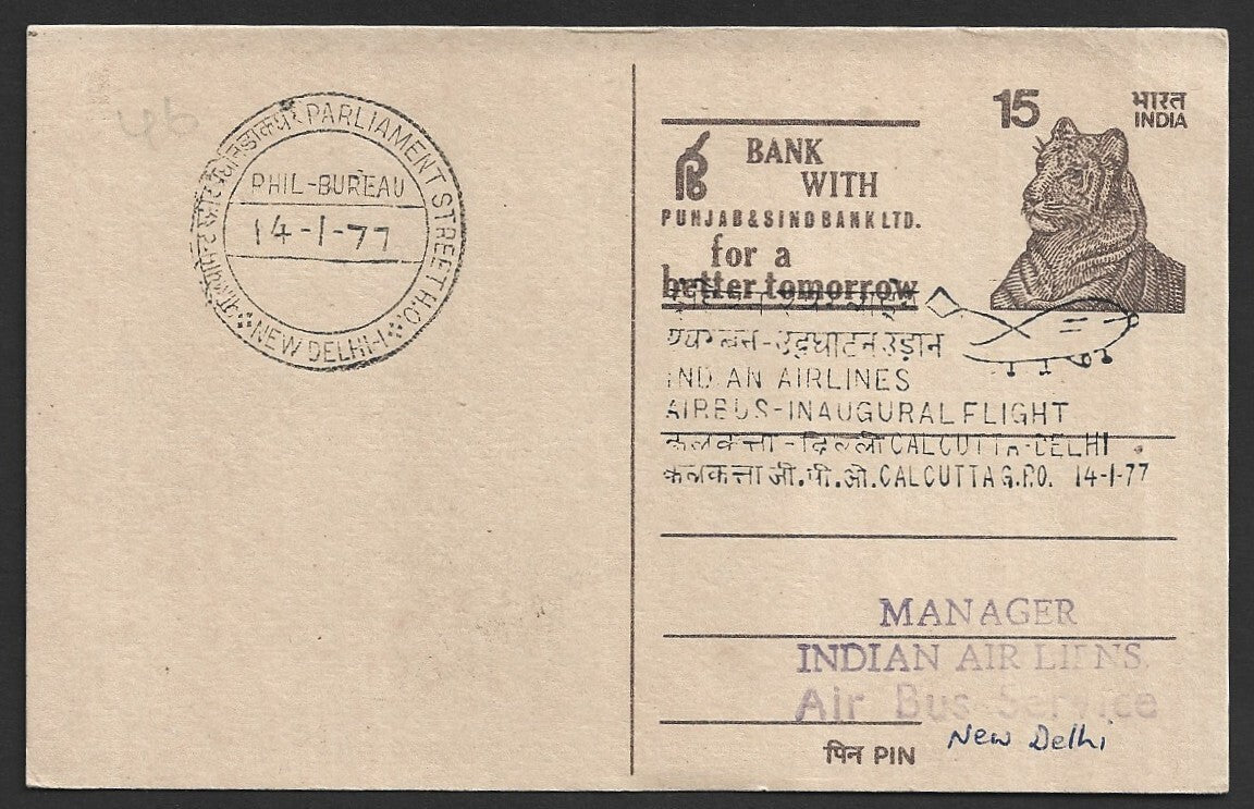 India 1976 Indian Airlines Airbus FFC First Flight card Calcutta to Delhi