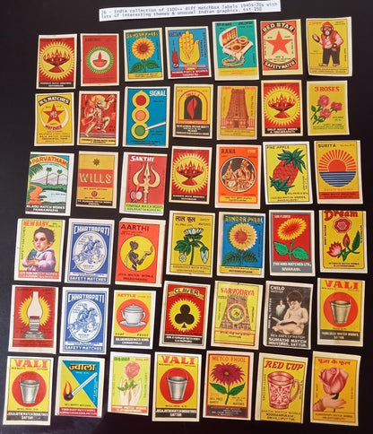 Collection of vintage matchbox labels India unusual graphics 900+ different