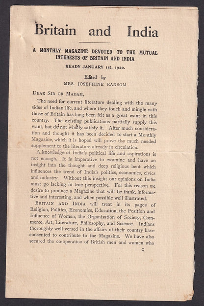 BRITAIN & INDIA Association for the Study of Mutual Interests booklet etc c.1929