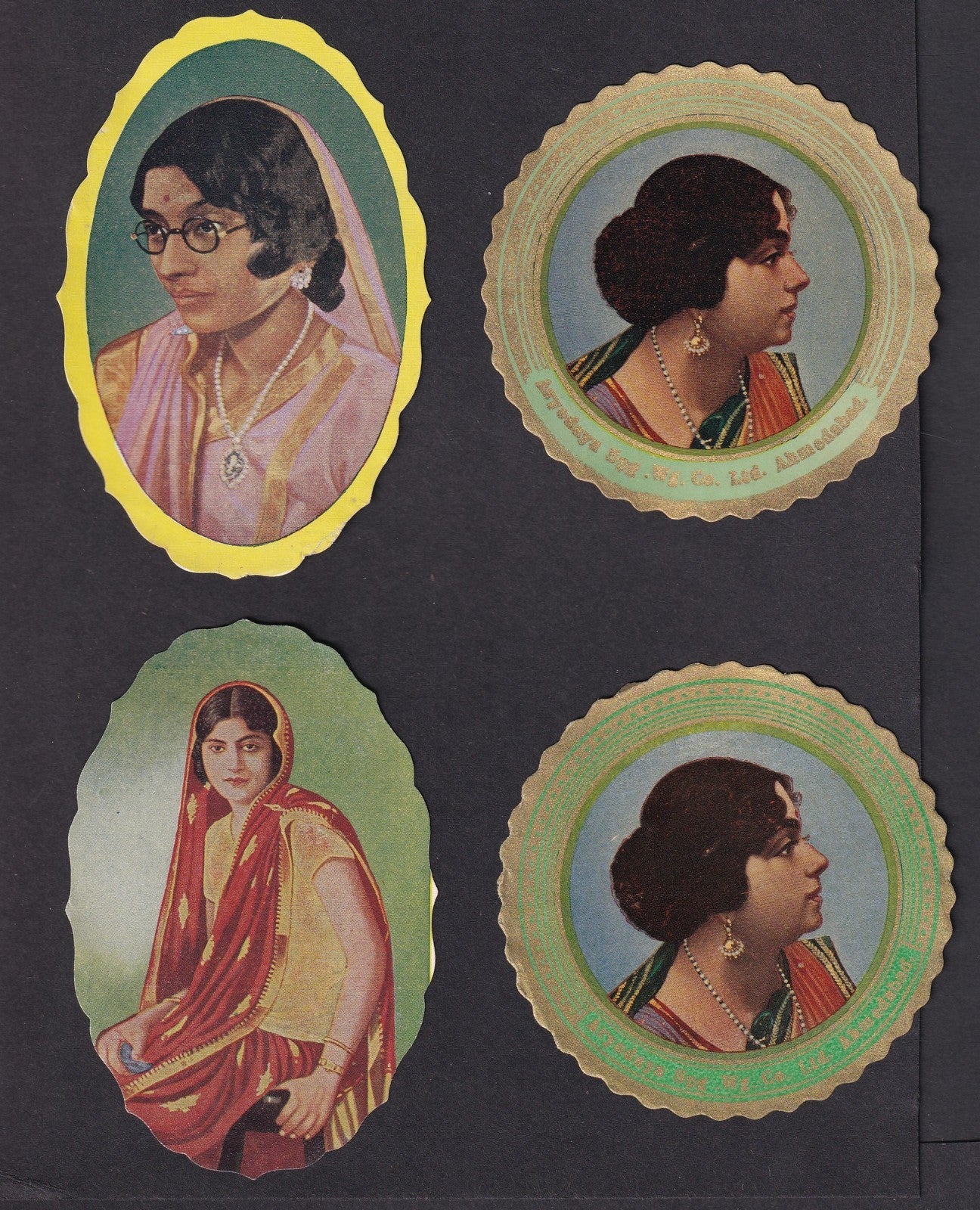 India 1940s patriotic textile labels depicting Women Freedom Fighters (19 diff)