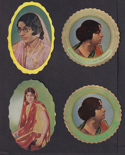 India 1940s patriotic textile labels depicting Women Freedom Fighters (19 diff)
