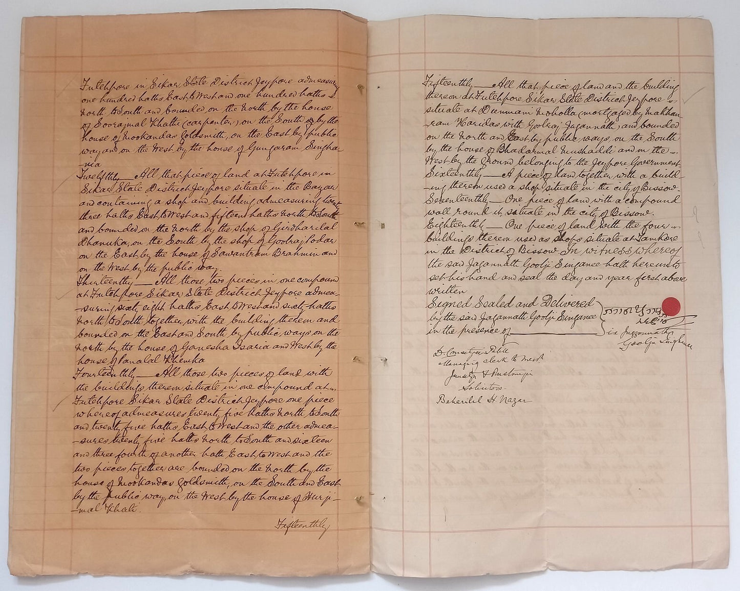 AOP India QV Queen Victoria 1868 Special Adhesive 5R on 1900 indenture 7 pgs