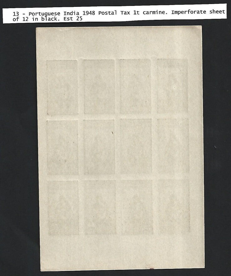Portuguese India Assistenza 1t rose proof in black sheet of 12