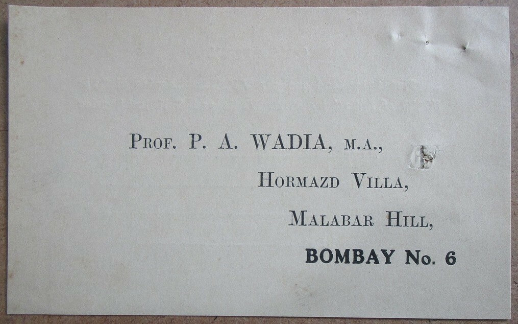 India 1926 letter signed author Pestonji Ardeshir Wadia + book ad