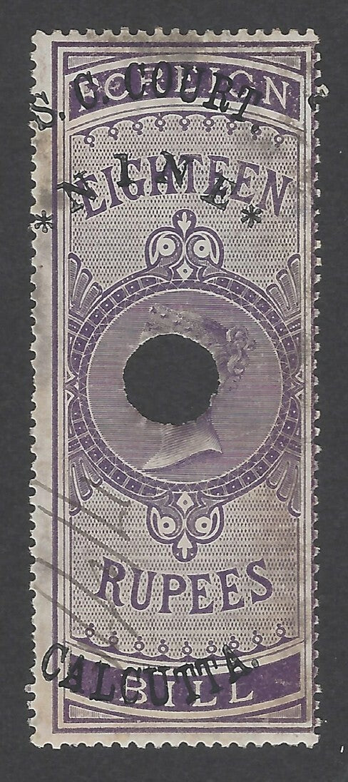 AOP India S.C. COURT CALCUTTA 9R on 1861 Foreign Bill 18R used. Bft 23
