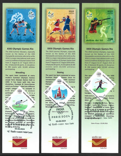 India 1992 OLYMPICS ON STAMPS bookmarks used First Day w 2024 Paris Olympics (4)