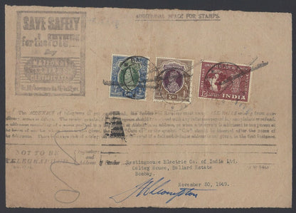 India 1949 Telegram with 1949 UPU 12a etc