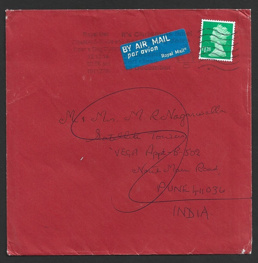 GB Machin £1.28 single franking on RTS cover to India
