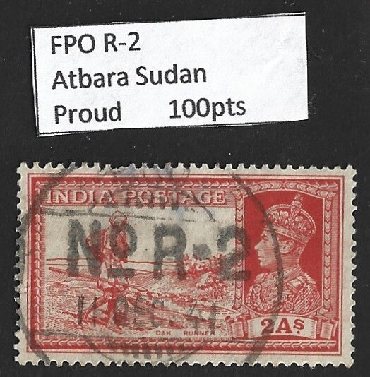 India KGVI 1937 2a Dak Runner canc. FPO R-2 ATBARA