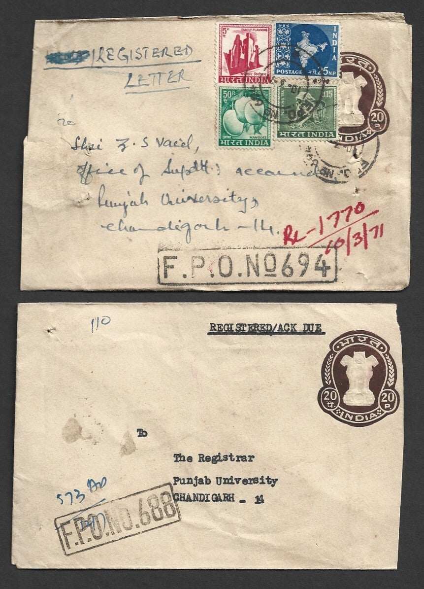 India 1960s-70s Military registered FPO (Field Post Office) covers (12)