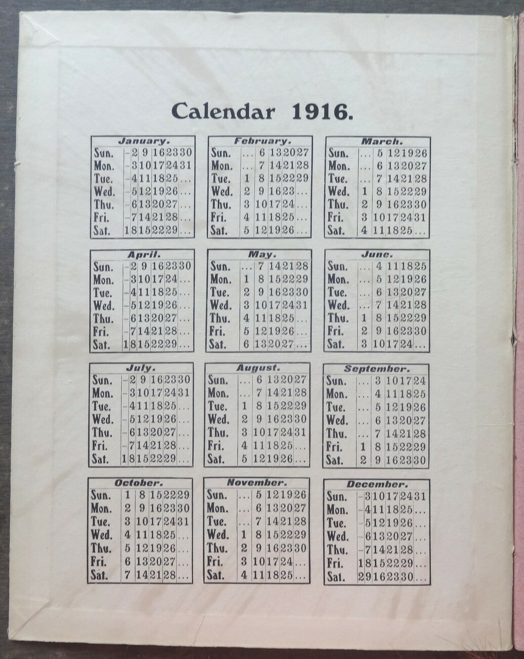 India 1916 blotter book with calendar Central Insurance