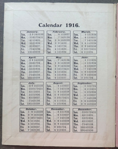 India 1916 blotter book with calendar Central Insurance