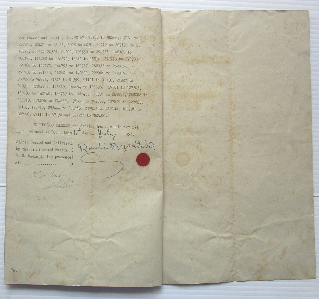 India 1951 document signed D N Wadia Geologist with KGVI 50R etc.