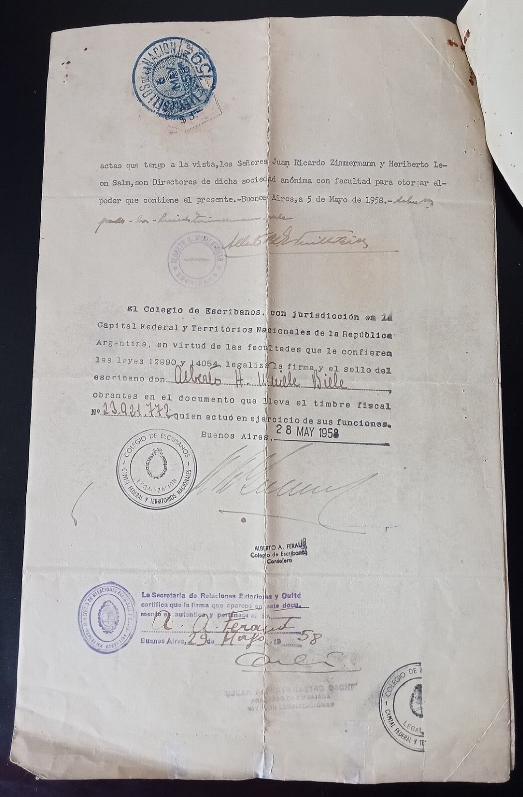 Argentina 1958 4pg document with revenue stamps on India stamp paper zaz