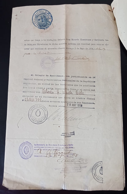 Argentina 1958 4pg document with revenue stamps on India stamp paper zaz