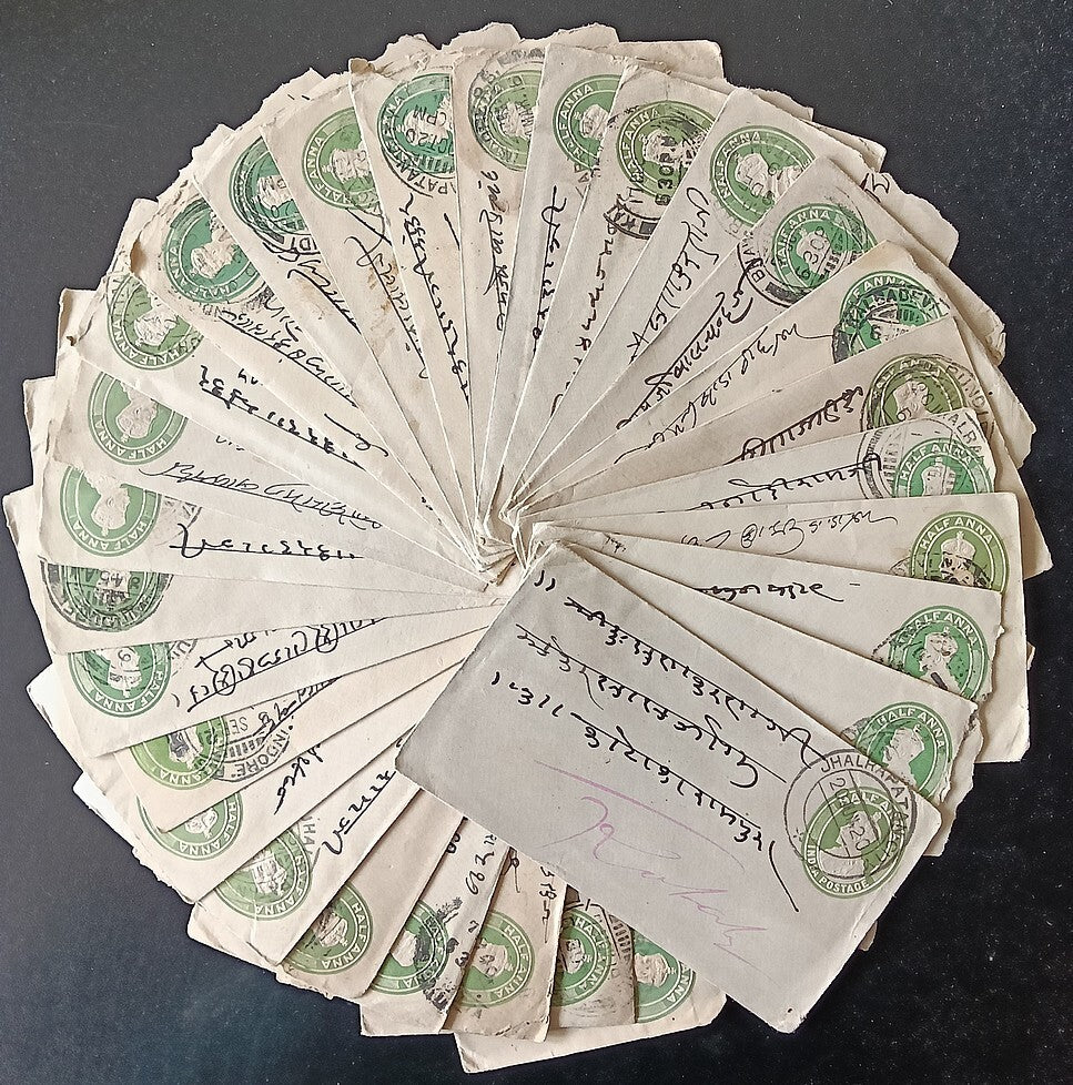 India KGV 1/2a green envelopes x 100 selected for condition WHOLESALE