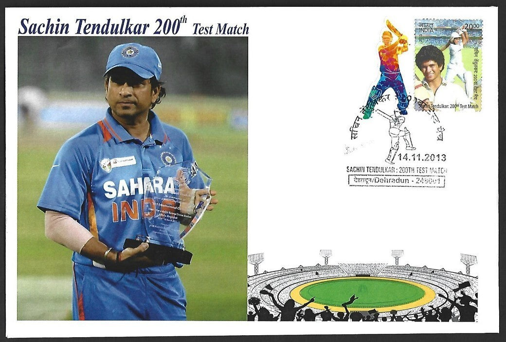 CRICKET India 2013 Sachin Tendulkar 200th Test private FDC with diecut label