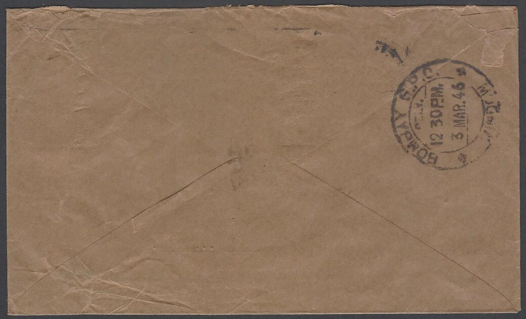AOP South Africa 1943 bantams 3d & 1sh single on cover Durban to India