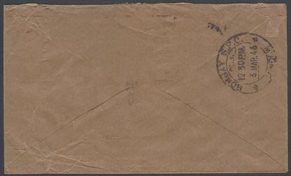 AOP South Africa 1943 bantams 3d & 1sh single on cover Durban to India
