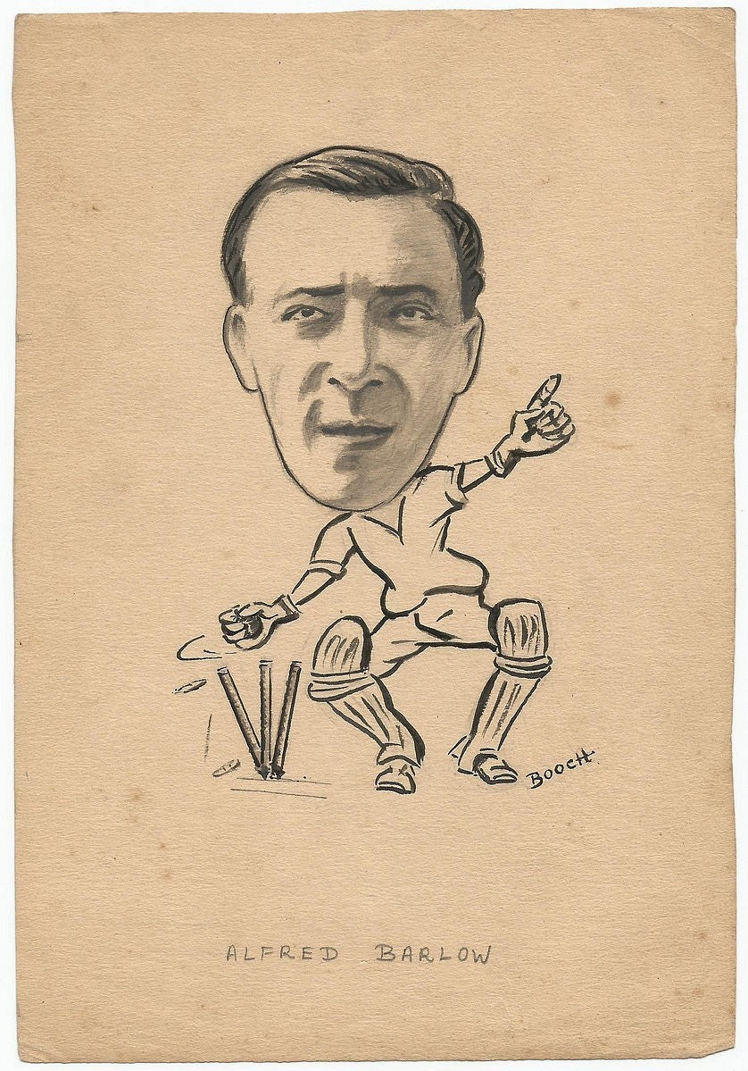 Cricket England Alfred Barlow 1940s sketch by cartoonist R Booch India Ӝ