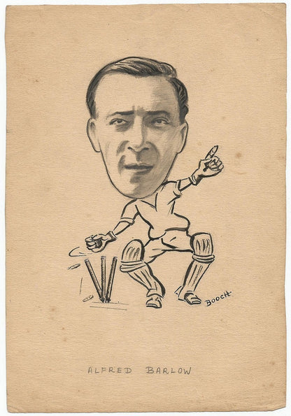 Cricket England Alfred Barlow 1940s sketch by cartoonist R Booch India Ӝ