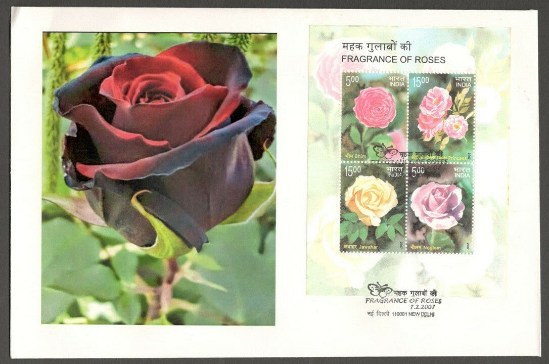 AOP India 2007 Roses MS scented miniature sheet on FDC First Day cover