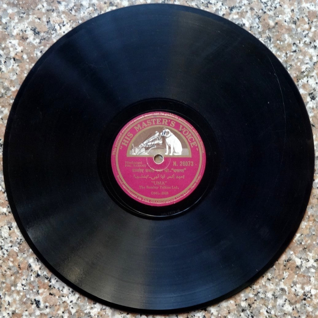 India HMV 78rpm record. Movie Basant 1942 sung by Uma & Babul